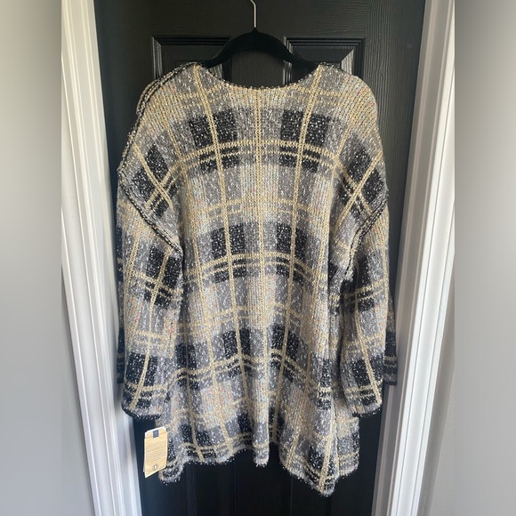 NWT Democracy Reversible Plaid Open Front Knit Sweater Cardigan Women'-Size L - Picture 2 of 8